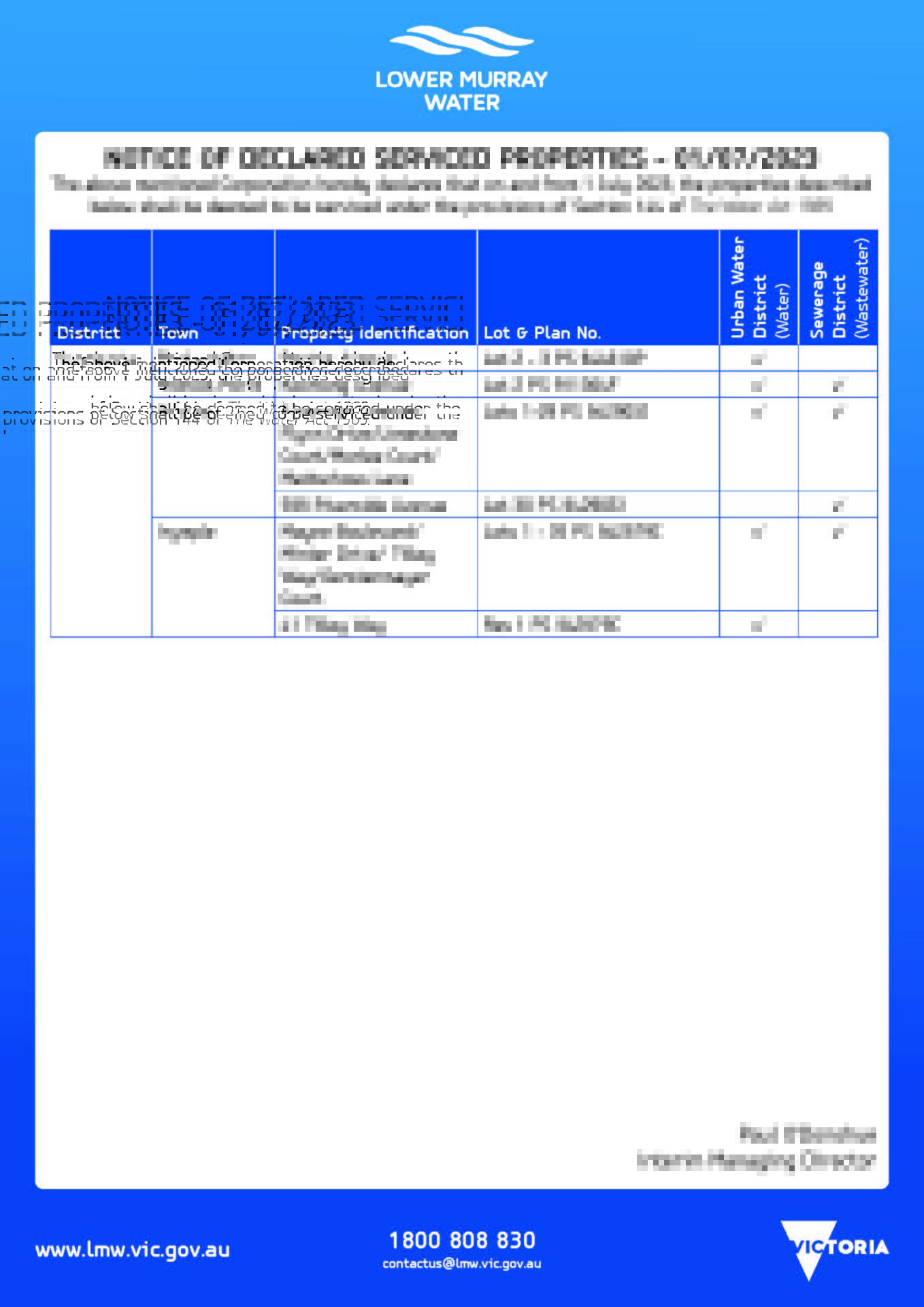 Notice of Declaration of Serviced Properties